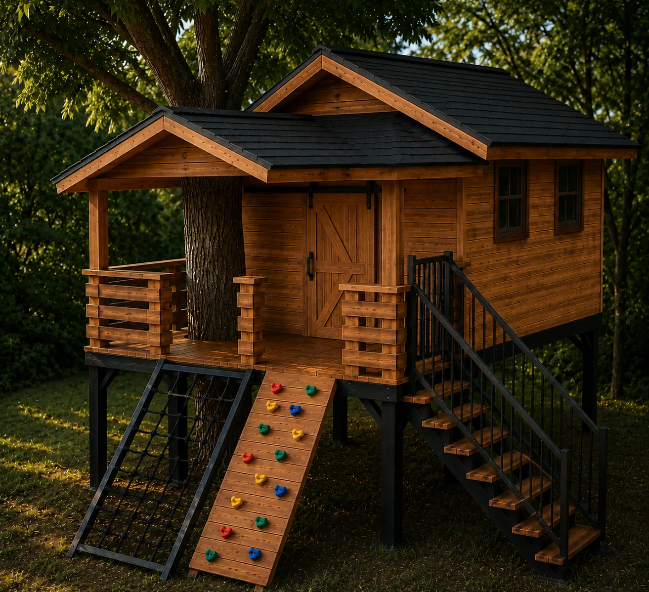 Wooden treetop adventure course